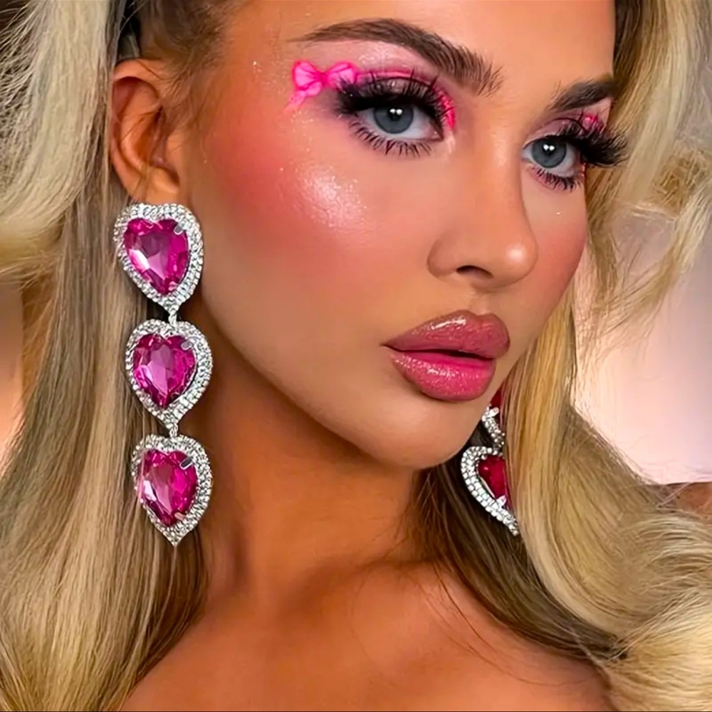 Barbie like Statement Earrings Large Luxury Bling Pink Crystal Jewelry